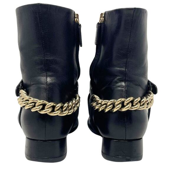 Gucci‎ Boots GG Logo Monogram Western Chain Black Leather Ankle Booties Shoe 6.5 - Picture 6 of 13